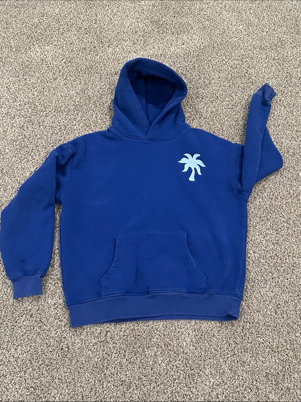 Blue Pullover Hoodie with Light Blue Palm Motif